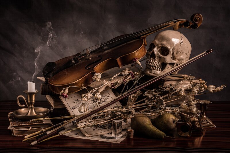 Skull with Violin — Brown