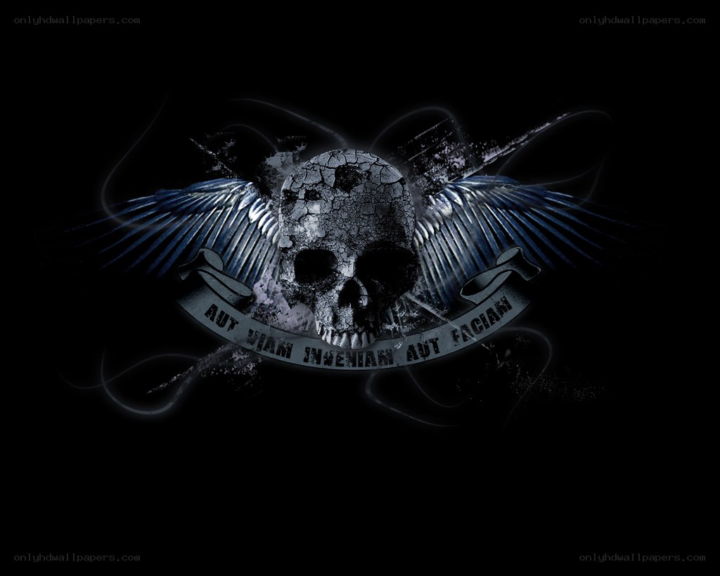 skull with wings and banner