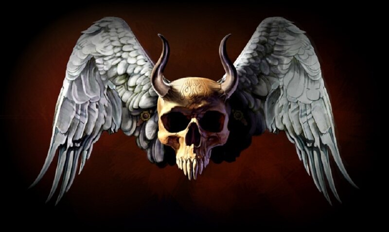 Skull with Wings and Horns