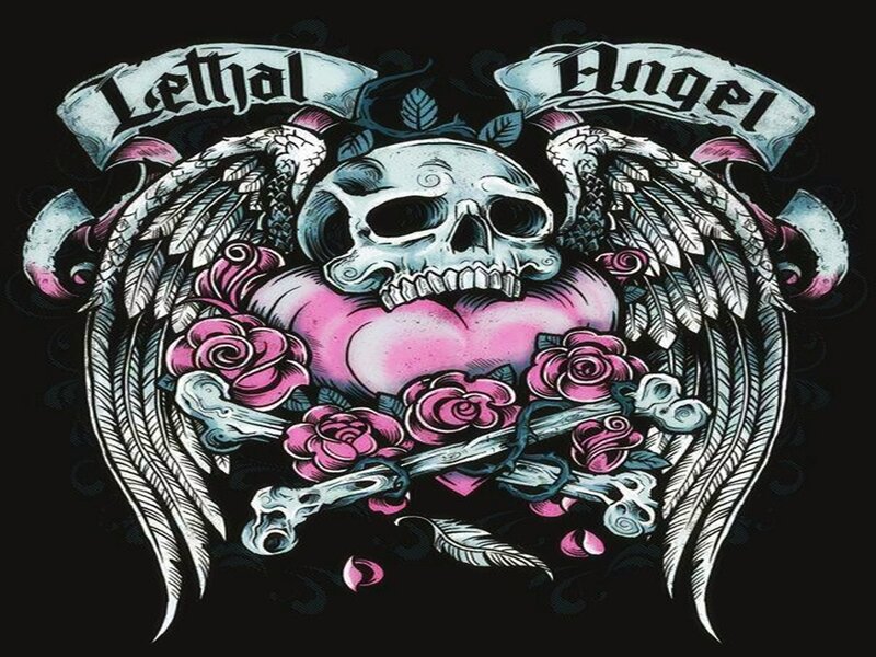 Skull with Wings and Roses — Black