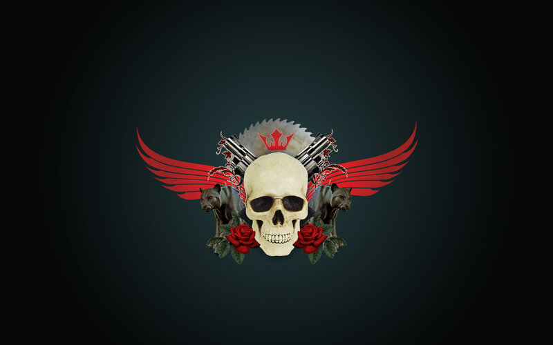 skull with wings and roses