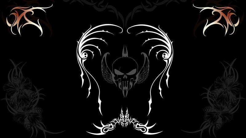 Skull with Wings and Tribal Patterns — Black
