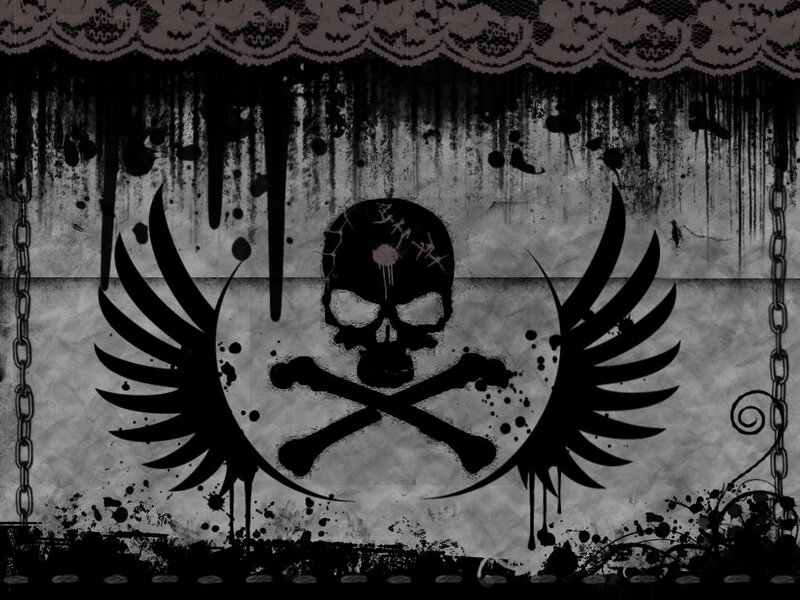 Skull with Wings — Black, Dark, Digital Art, Crossbones
