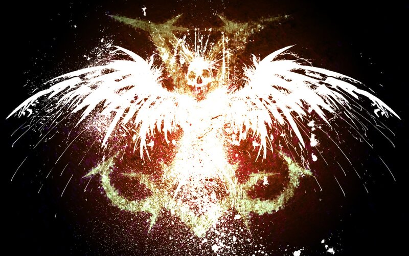 Skull with Wings — Black, Dark, Digital Art, Splatter