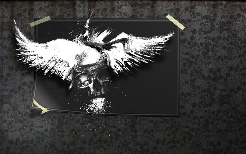 Skull with Wings — Black, Dark, Digital Art, Tape
