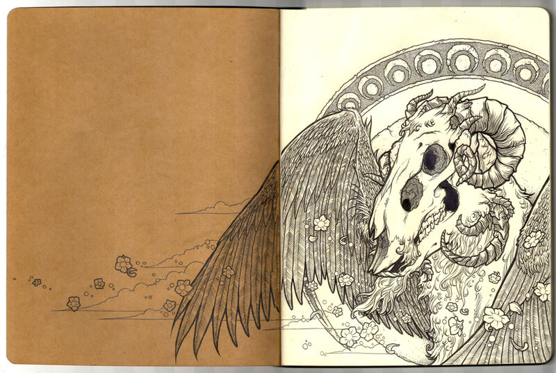 skull with wings drawing