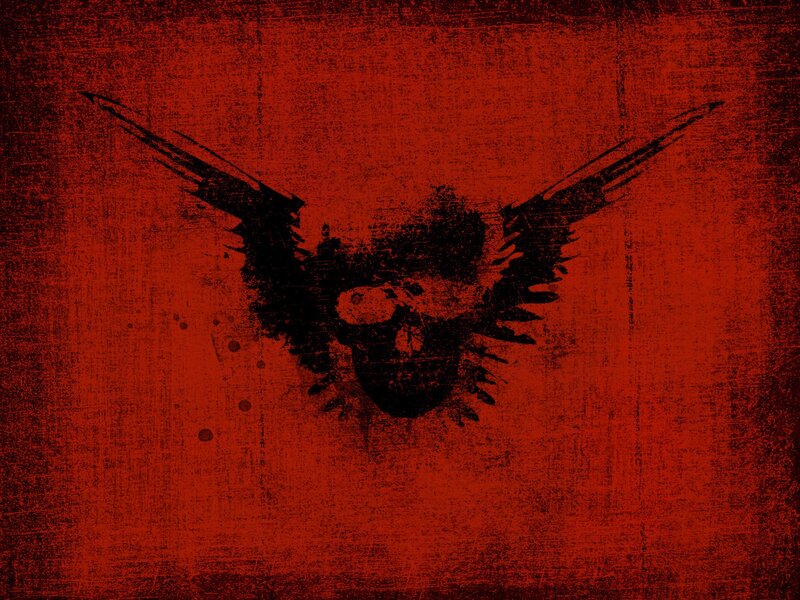 skull with wings on red background
