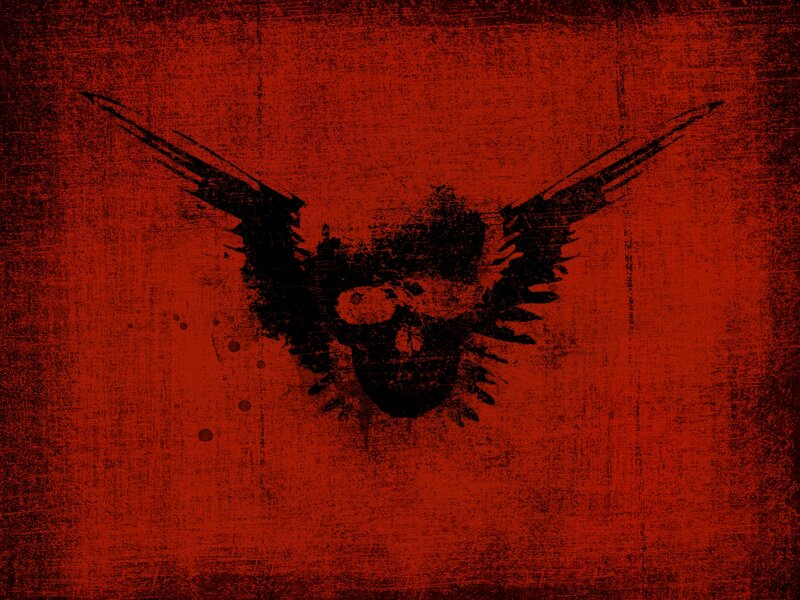 Skull with Wings — Red, Dark, Illustration