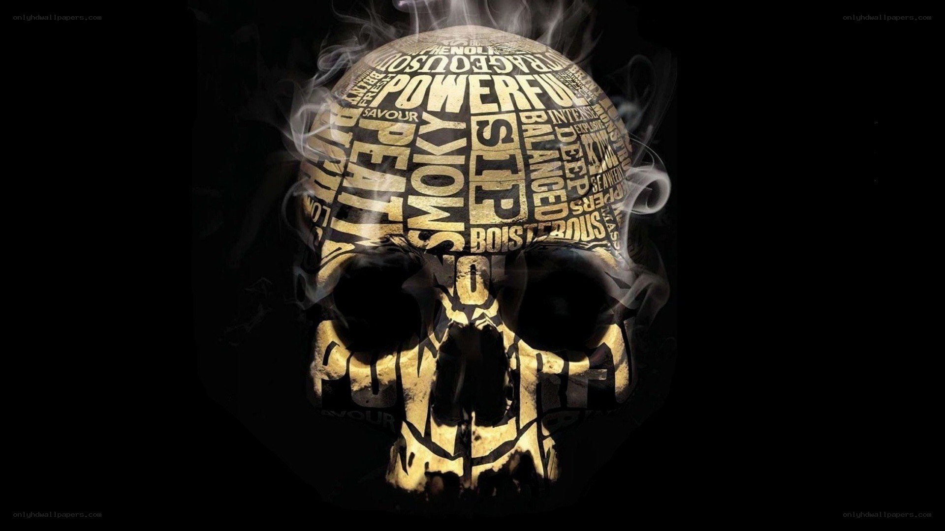 skull with words and smoke