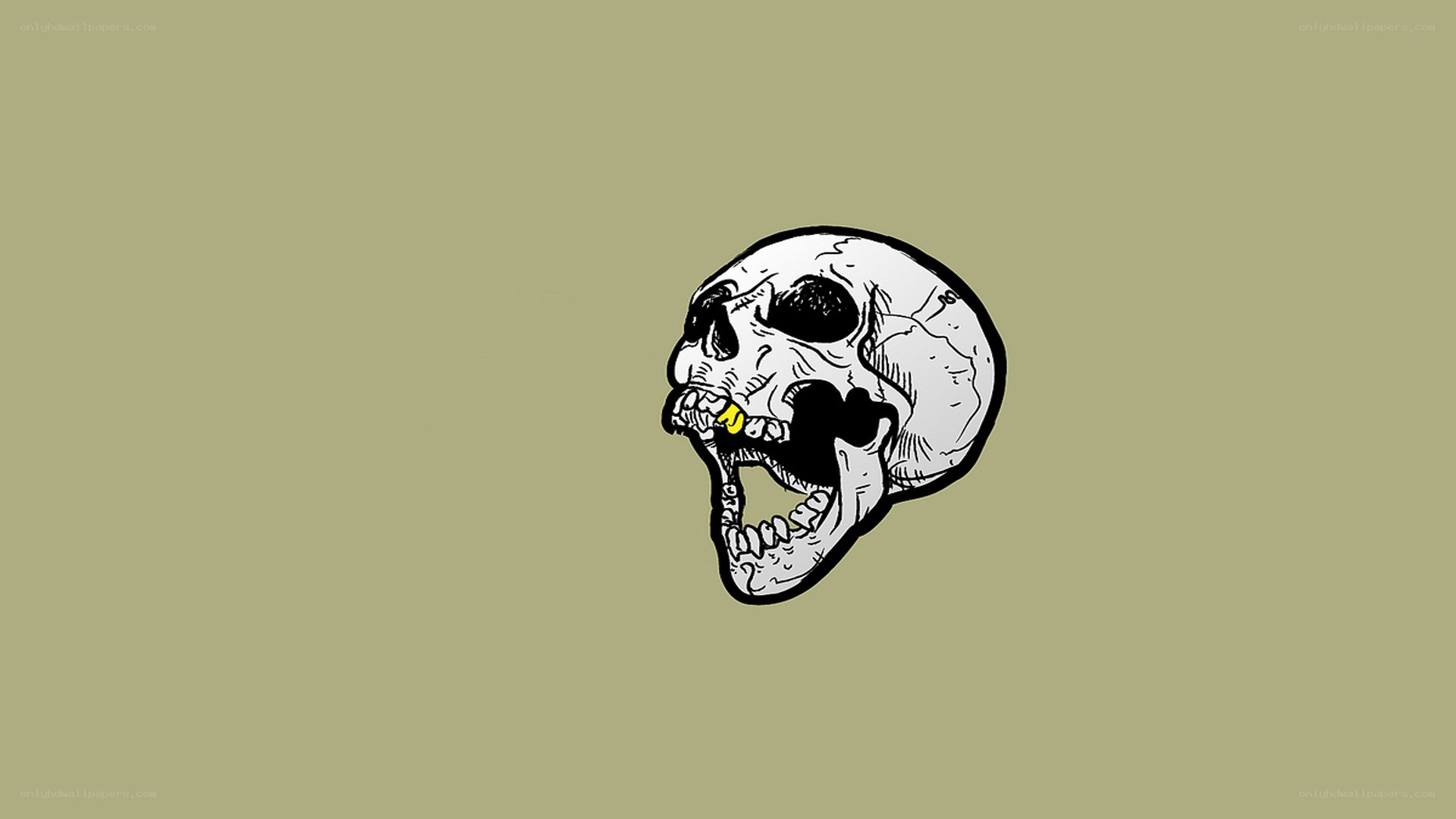 skull with yellow tooth