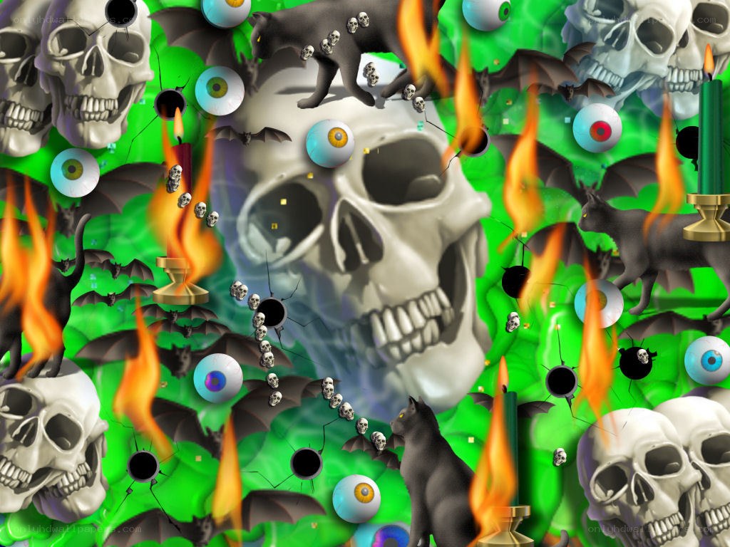 skulls and bats in green
