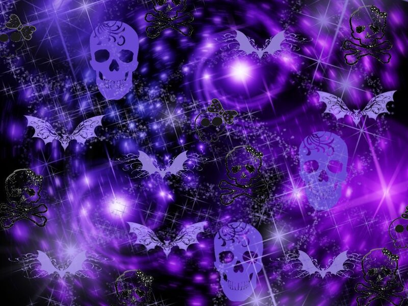 Skulls and Bats on Purple