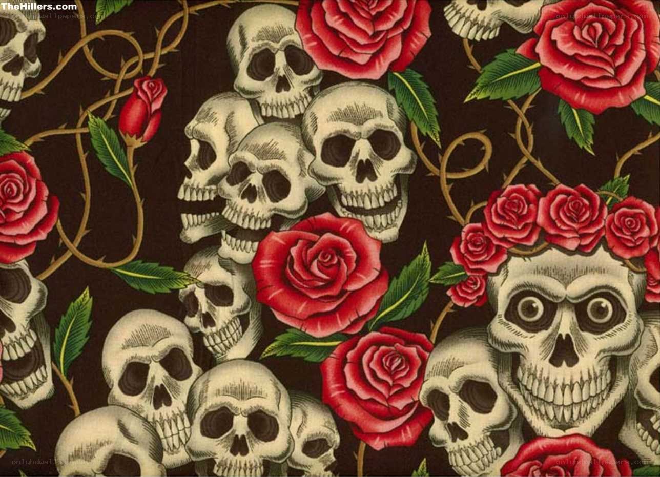 skulls and roses pattern