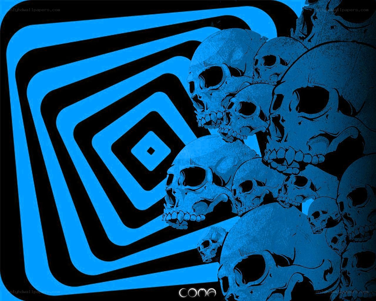 skulls in blue spiral