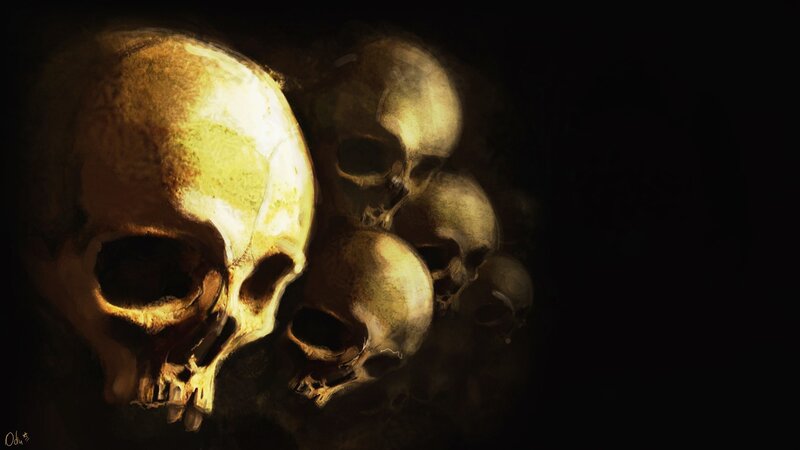 skulls in dark light