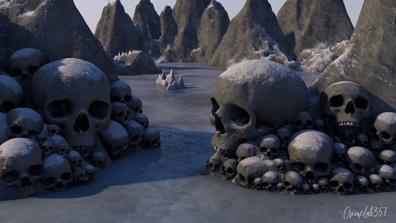 Skulls in Icy Landscape