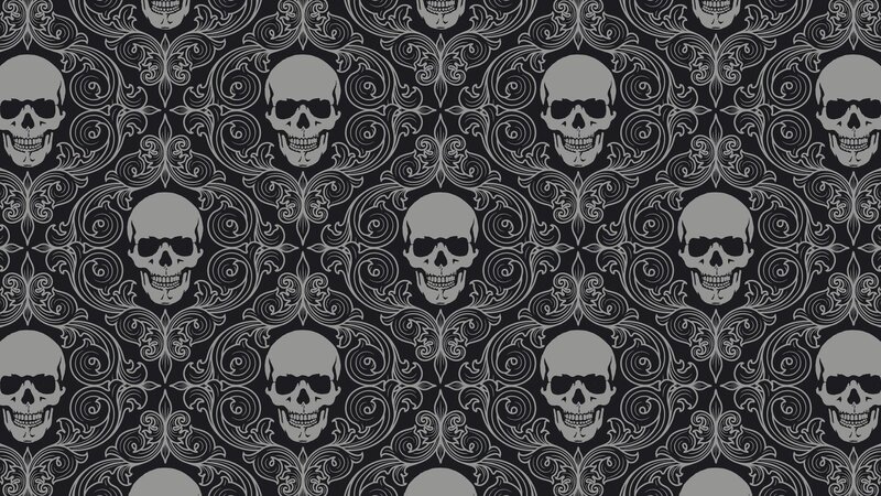 Skulls in Ornate Pattern — Black, Dark