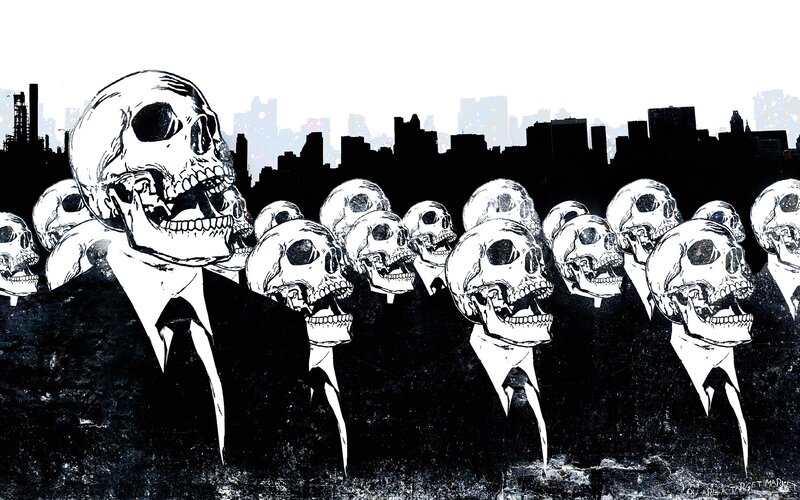 Skulls in Suits — Black, Dramatic, Illustration