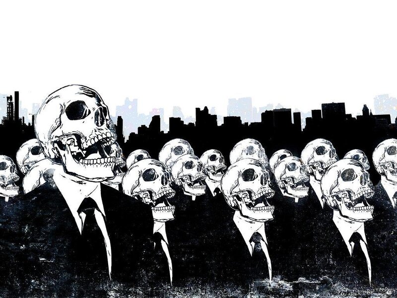 skulls in suits crowd