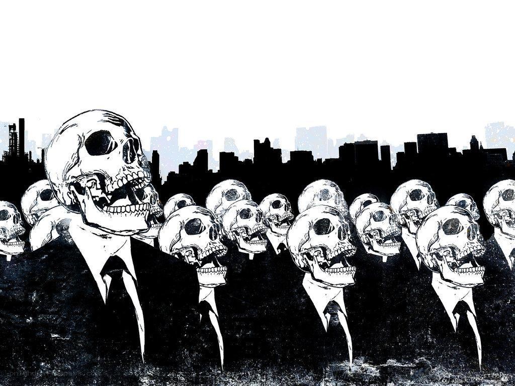skulls in suits crowd