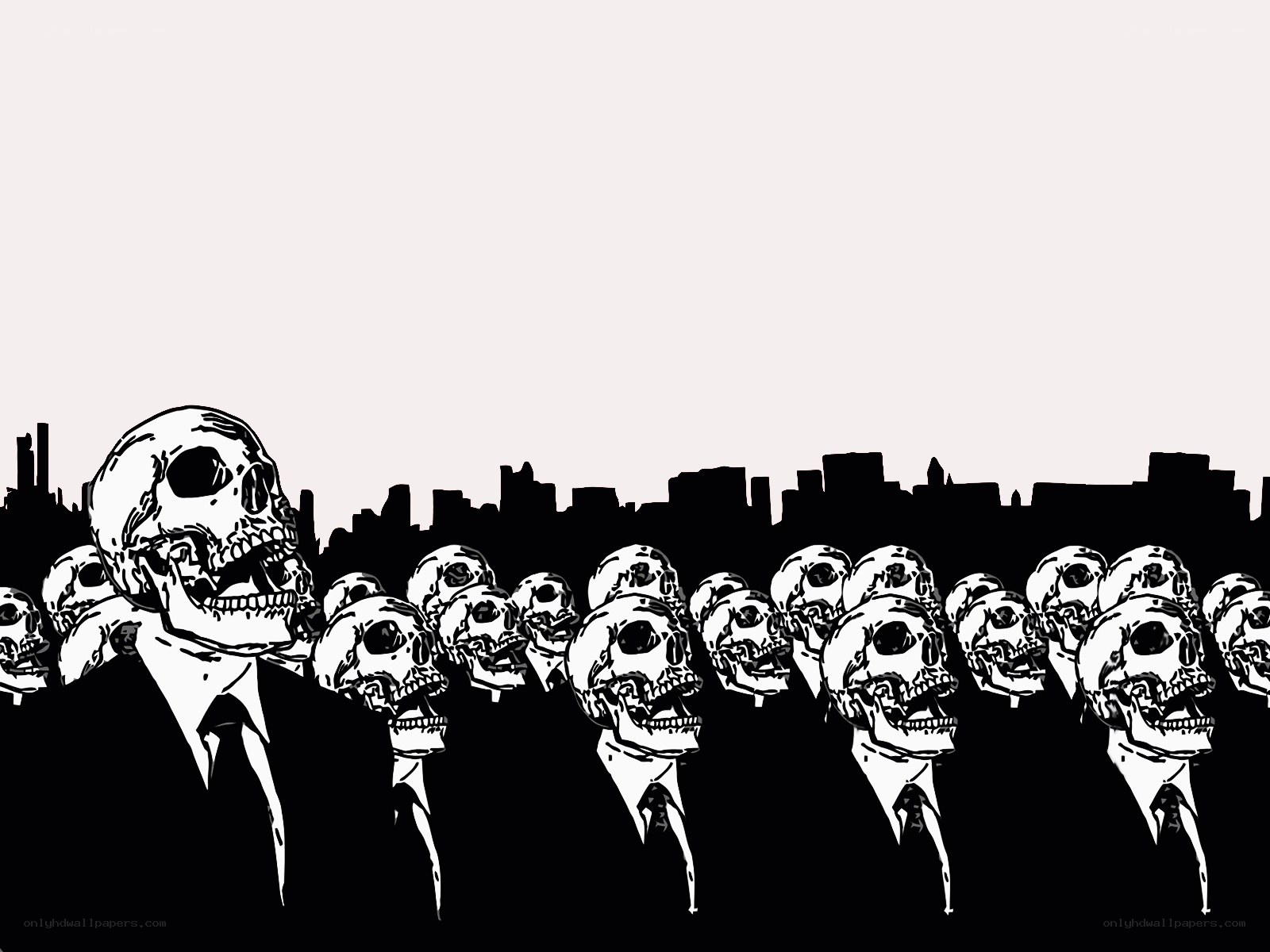 skulls in suits marching