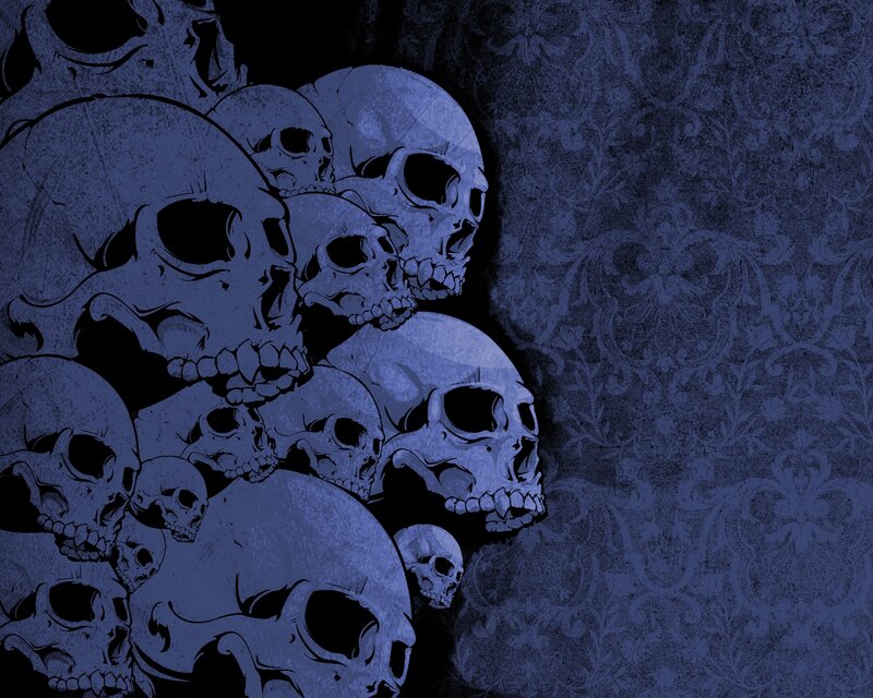 skulls on dark patterned background