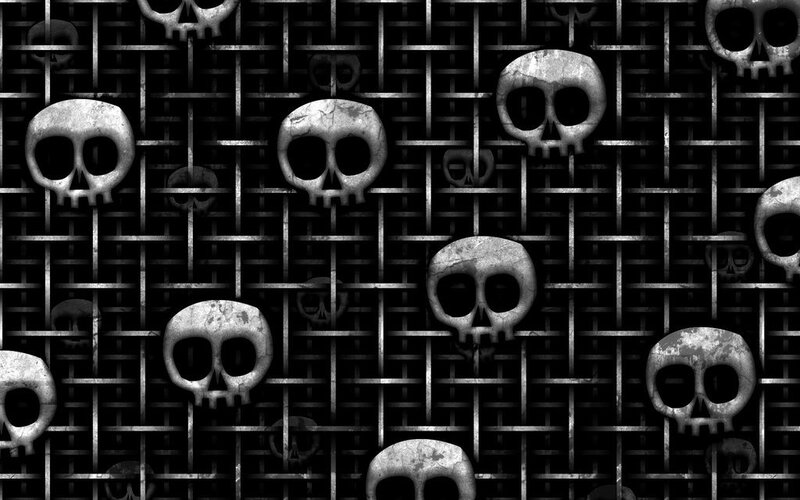 skulls on metal grid pattern