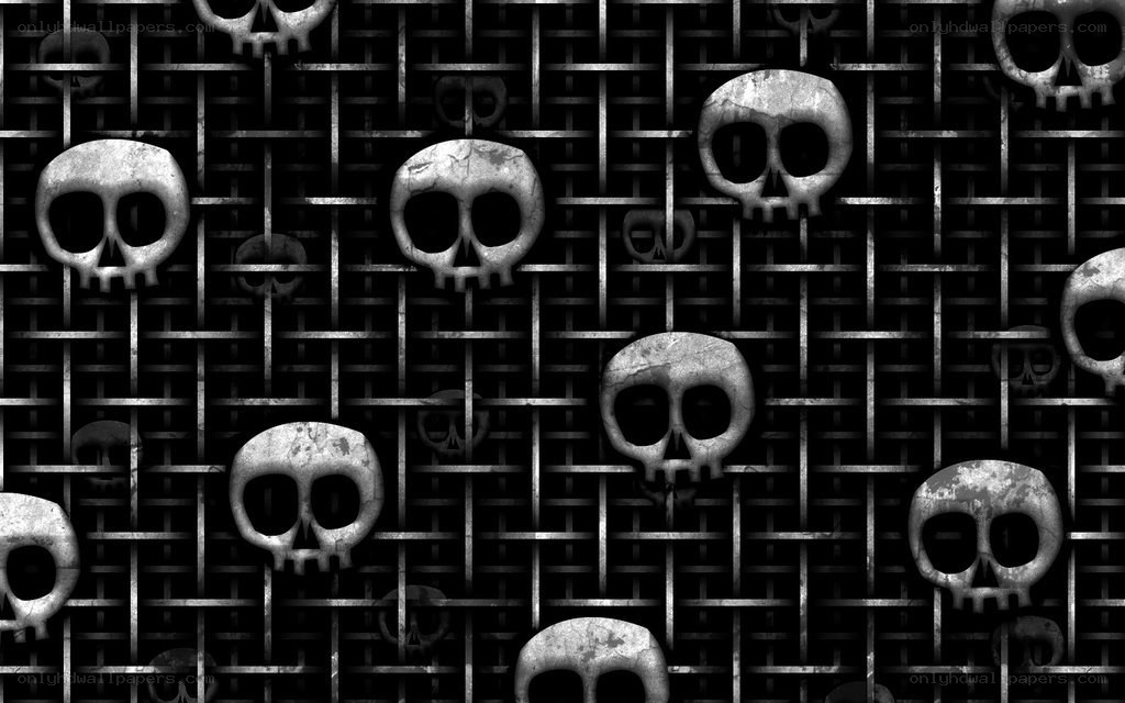 skulls on metal grid pattern