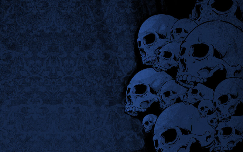 Skulls on Patterned Background — Blue