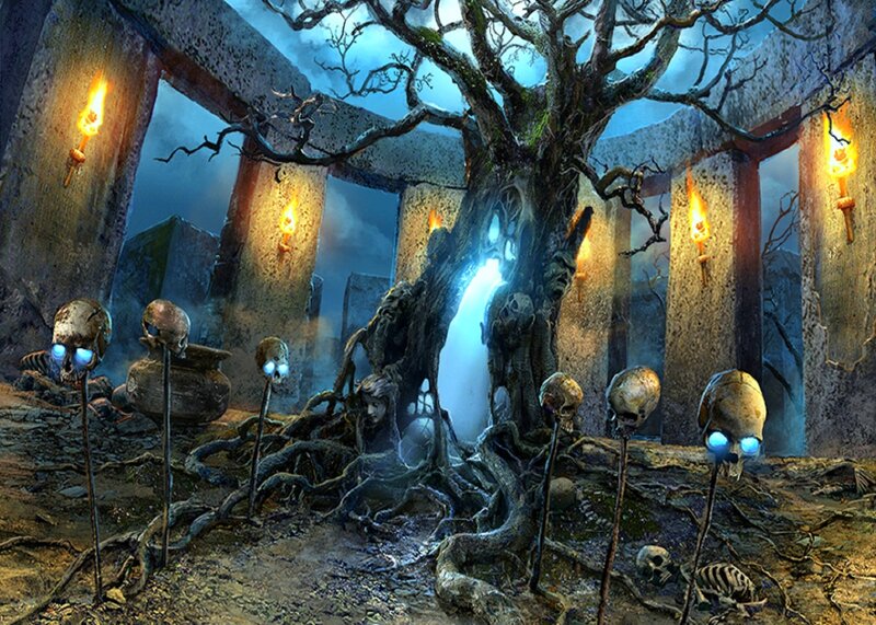 Skulls on Poles in Ruin