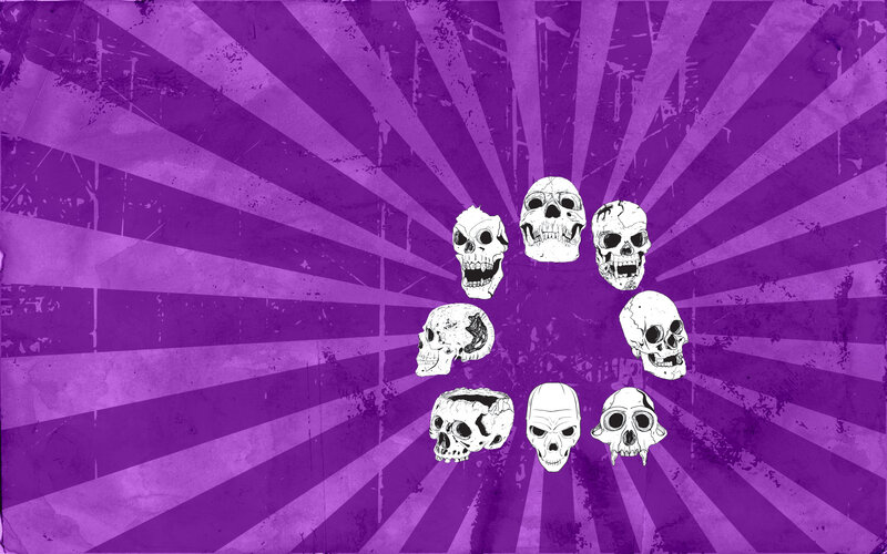 skulls on purple background