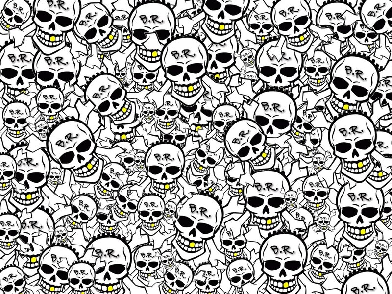 skulls with B.R. text pattern