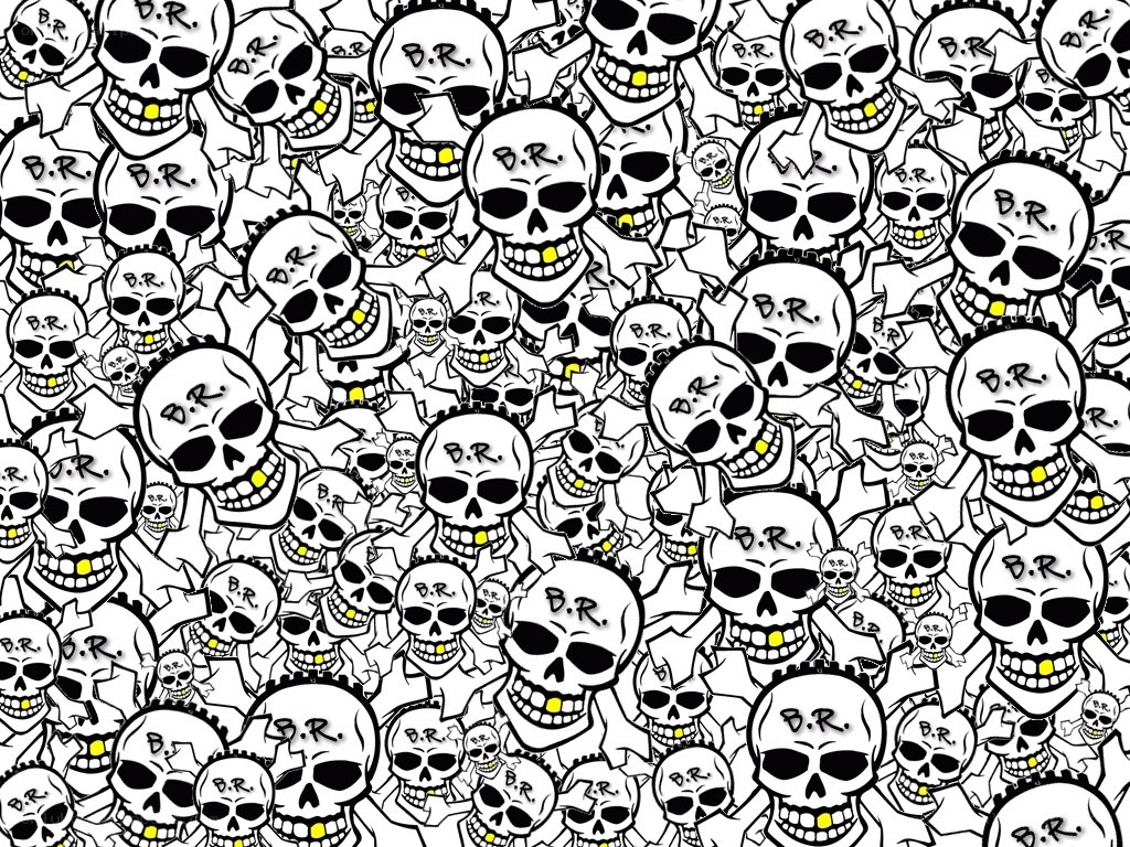 skulls with B.R. text pattern
