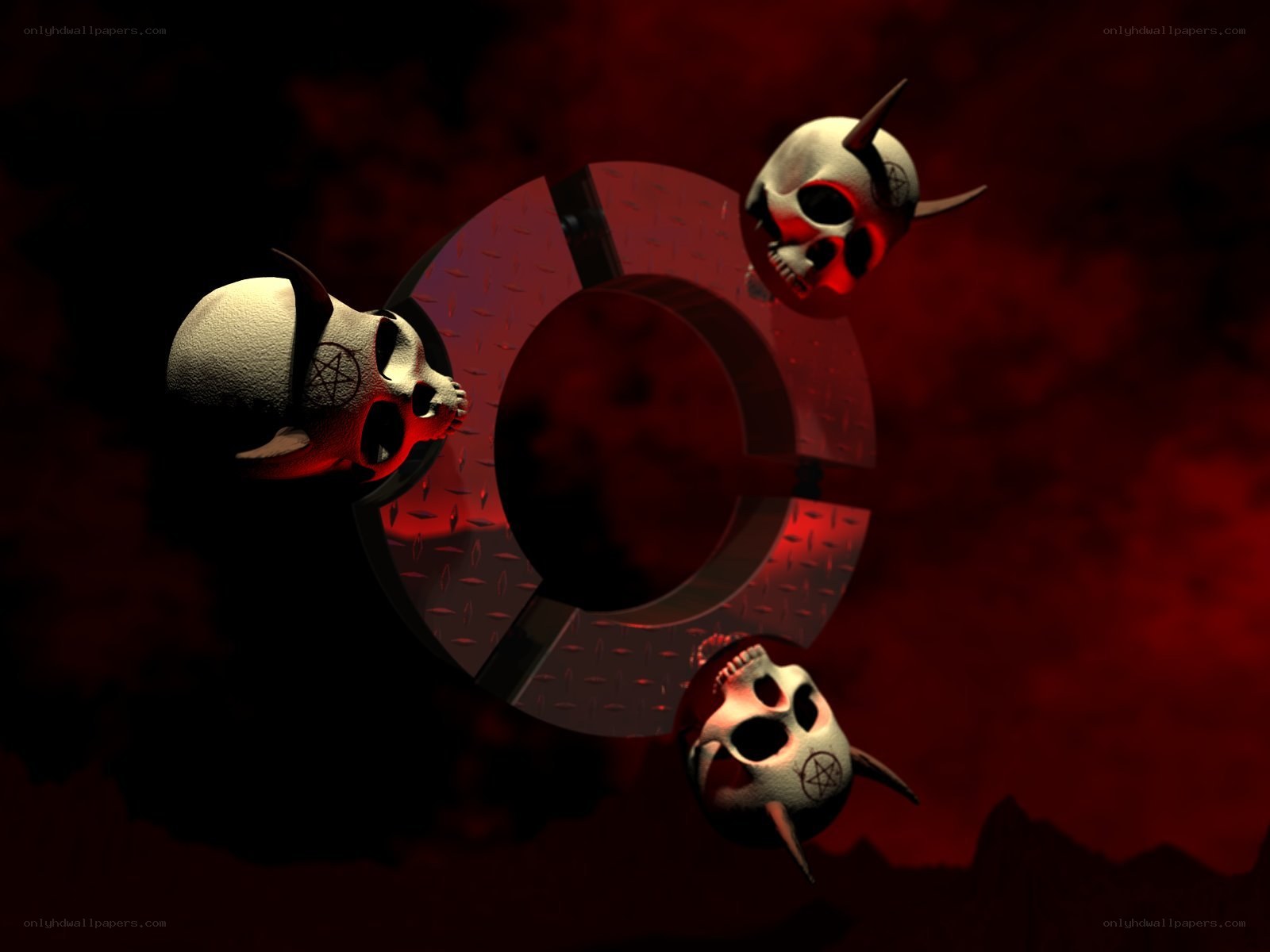 skulls with horns and pentagrams