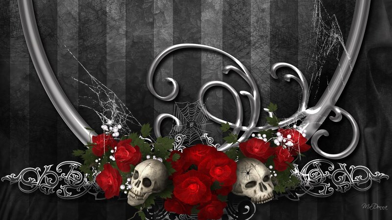 Skulls with Red Roses