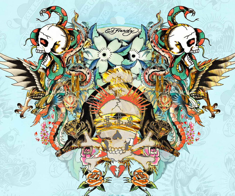 Skulls with Snakes and Flowers