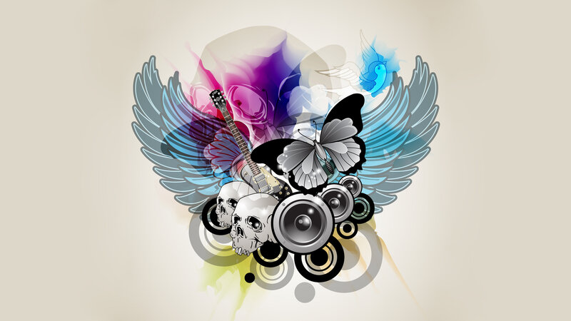 Skulls with Wings and Guitar