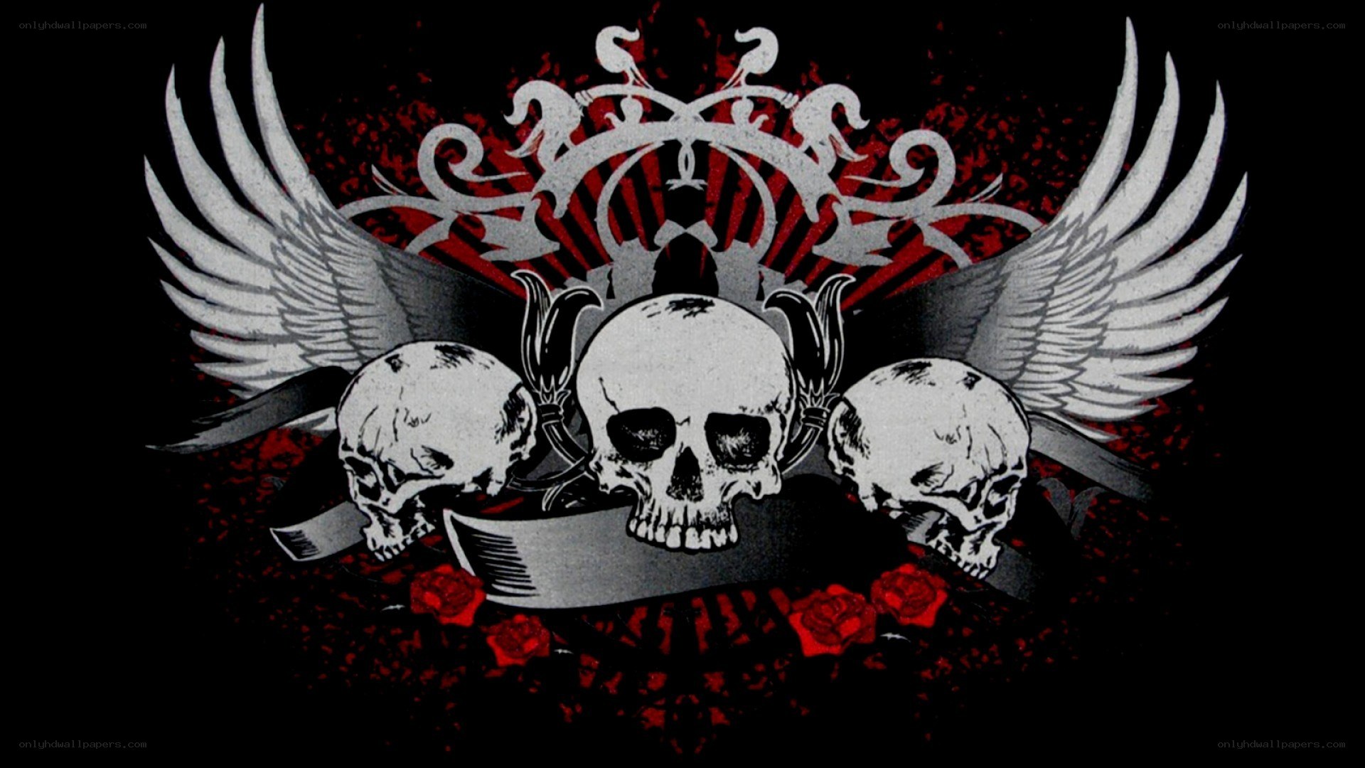 skulls with wings and roses