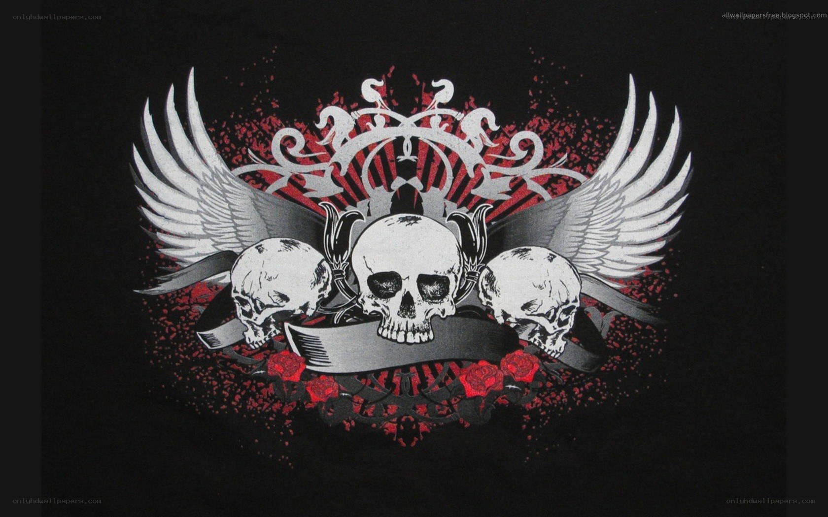 skulls with wings and roses