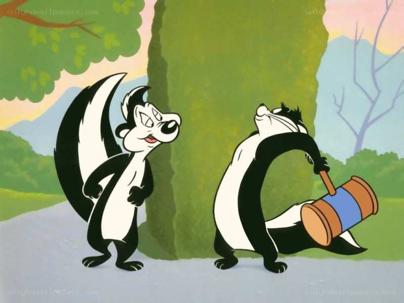 Skunk characters in a cartoon scene