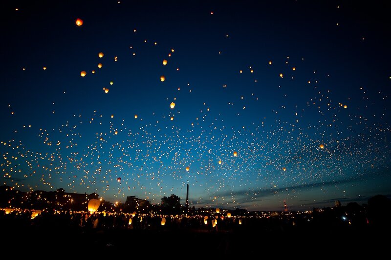 Sky Filled with Lanterns — Blue, Serene