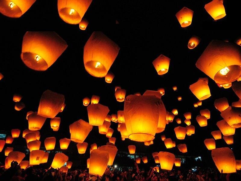 Sky Lanterns at Night — Orange
