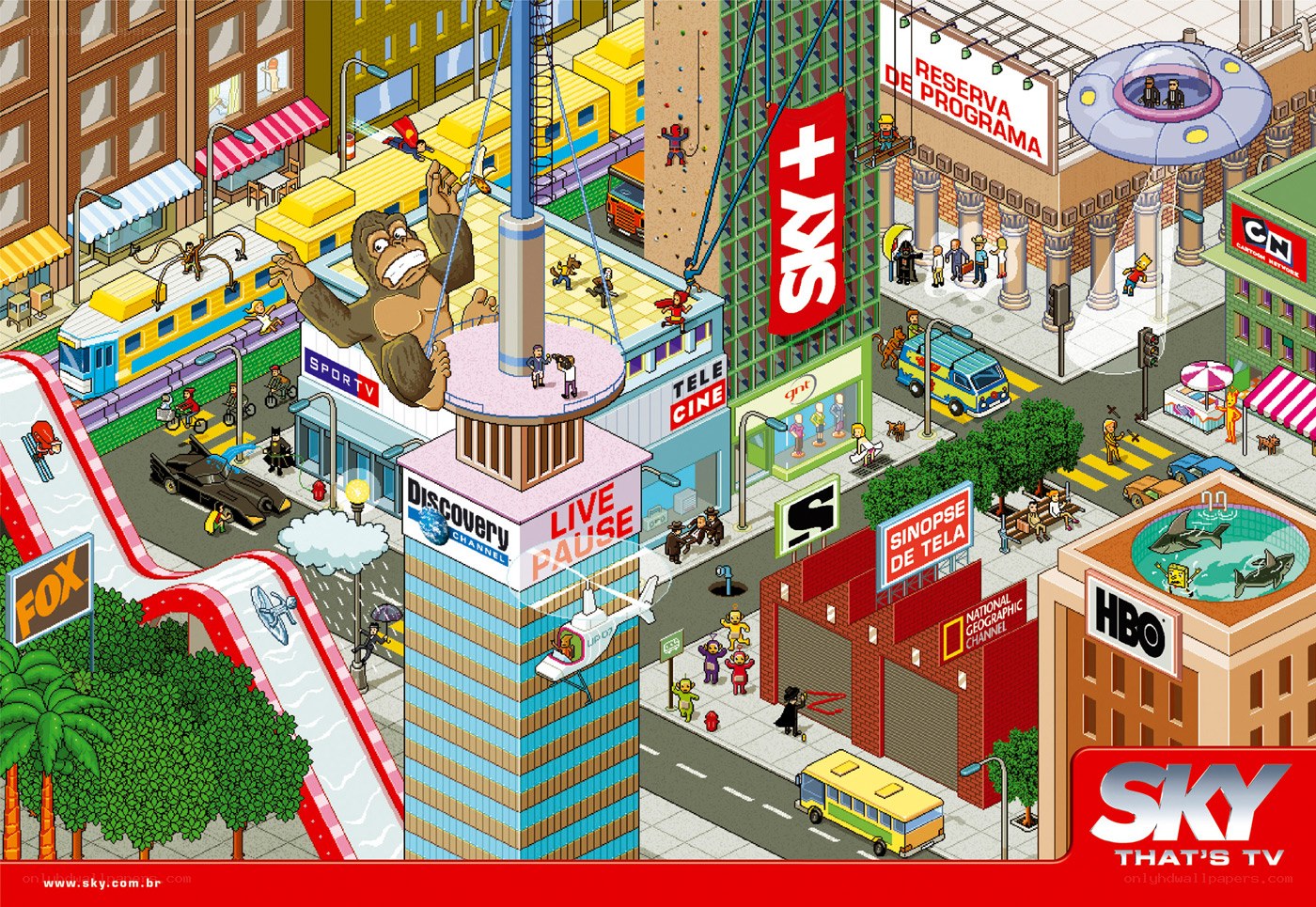Sky TV city illustration