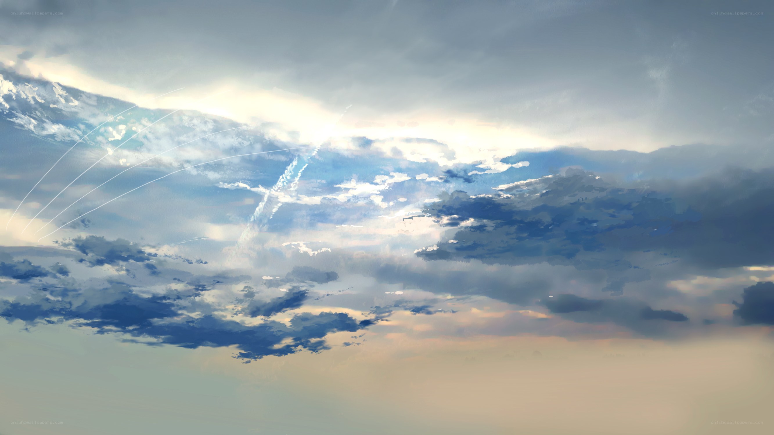 Sky with clouds and contrails