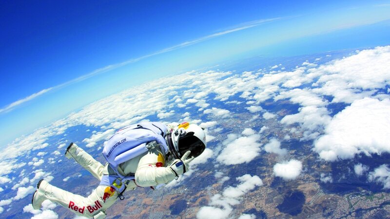 Skydiver in Freefall — Blue, Dramatic, Afternoon, Photograph, Clouds, Earth