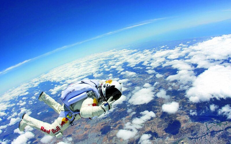 Skydiver in Freefall — Blue, Dramatic, Afternoon