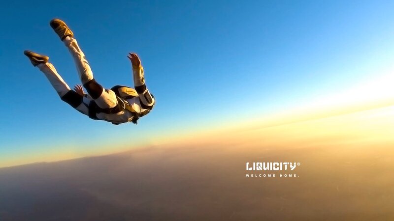 Skydiver in Freefall — Blue, Dramatic, Sunrise