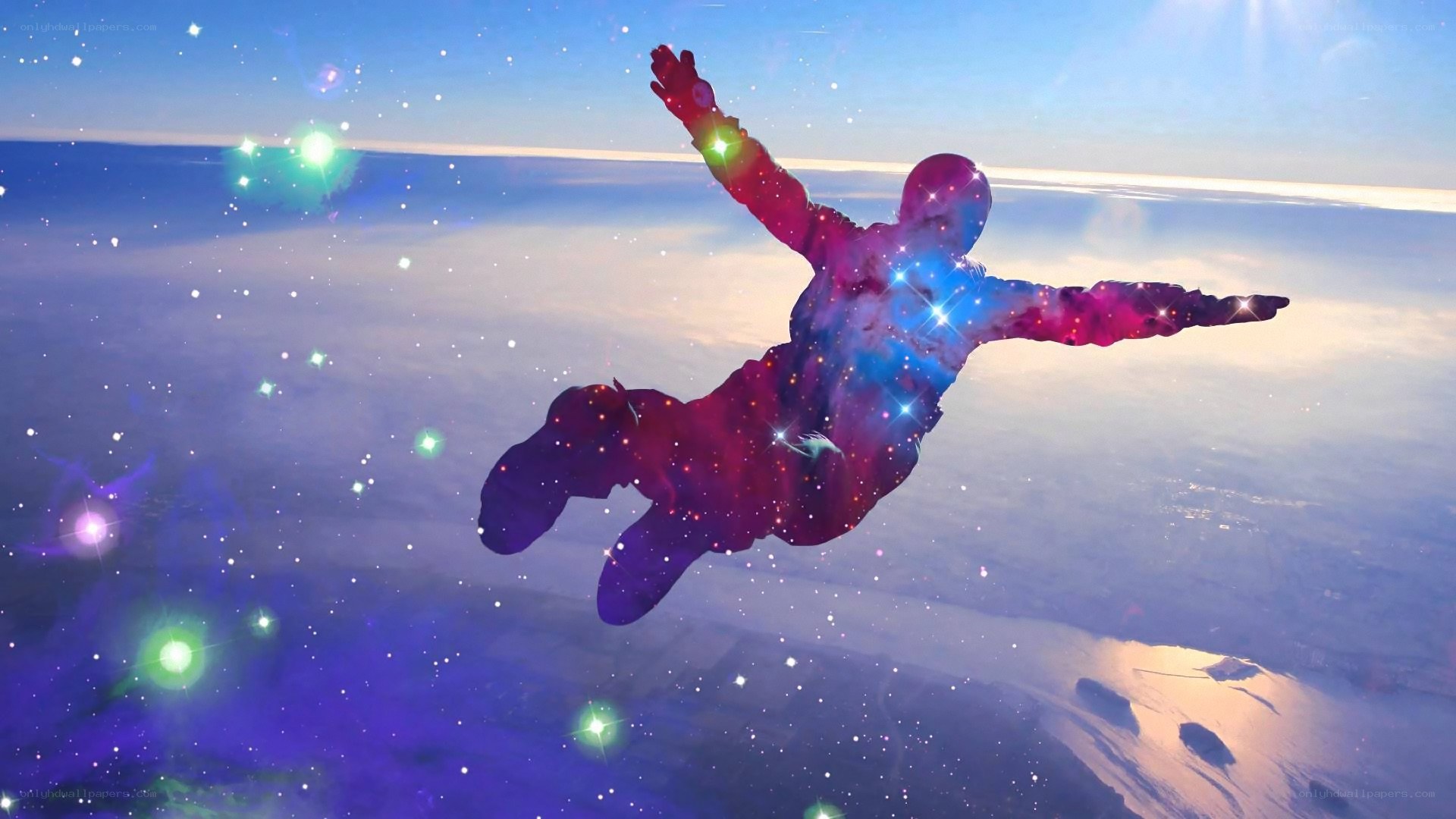 skydiver in galaxy