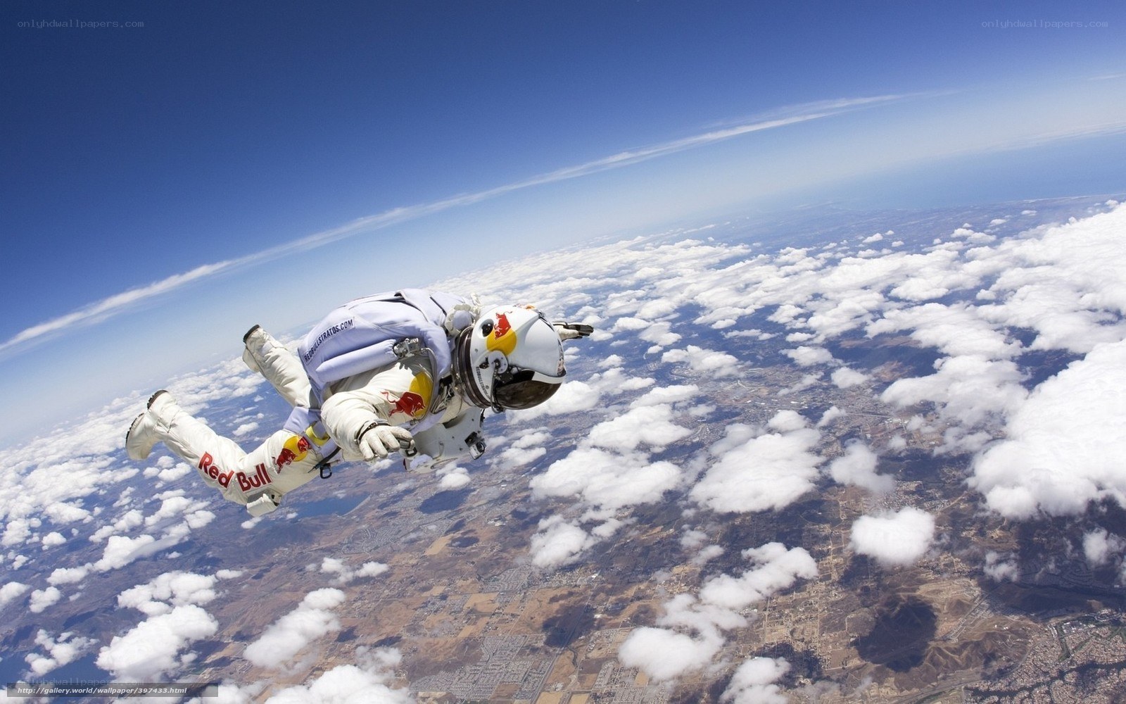 skydiver in Red Bull suit