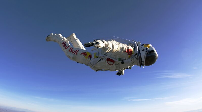 Skydiver in Red Bull suit